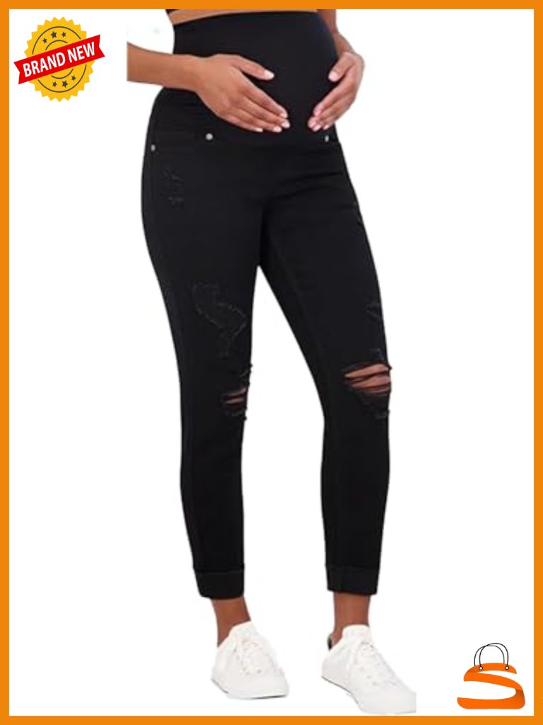 Maternity Jeans Over The Belly - Stretchable Eco-Friendly Distressed Ripped
